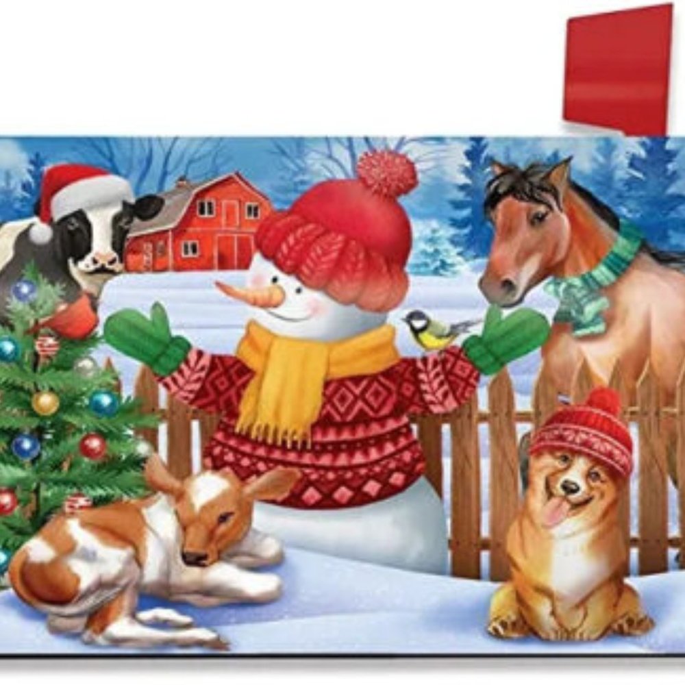 New Magnetic Mailbox Cover Barnyard Christmas - Fits Standard Size Box